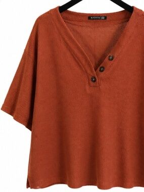 BloomChic Waffle Knit Top Size 18-20 (US) Rust Orange Textured Henley Blouse Plu